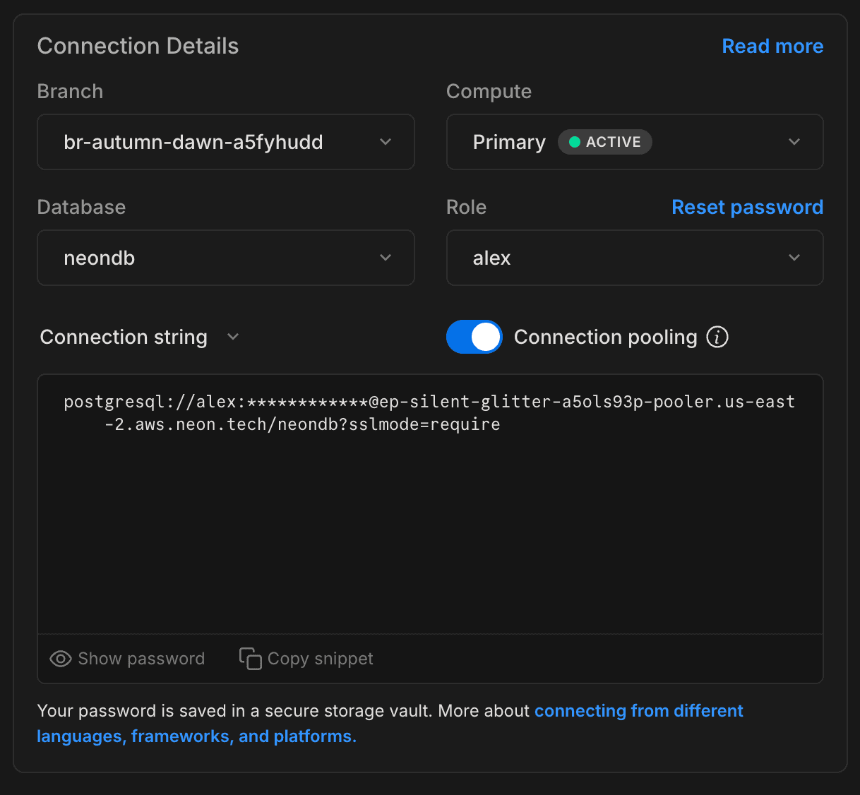 Connection details widget