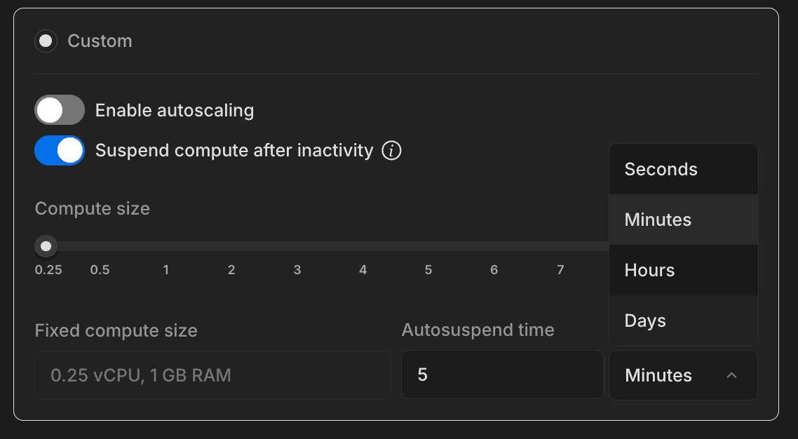 Scale to zero configuration dialog